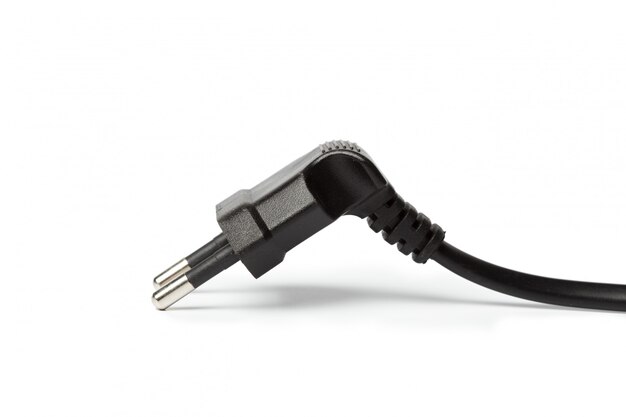 Photo black power cable with plug and socket isolated on white