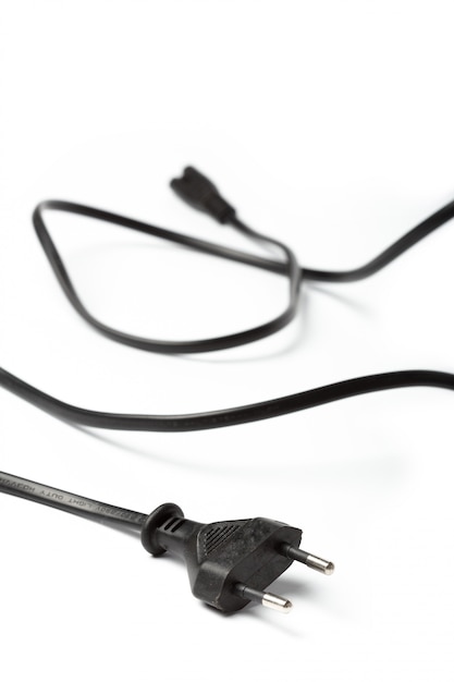 Black power cable with plug and socket isolated on white