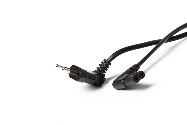 Black power cable with plug and socket isolated on white