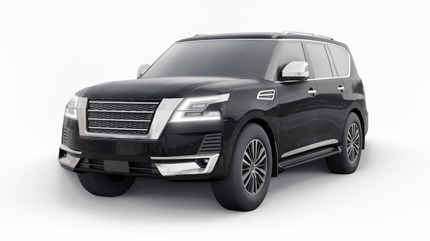 Black Premium Family SUV car isolated on white background 3d rendering