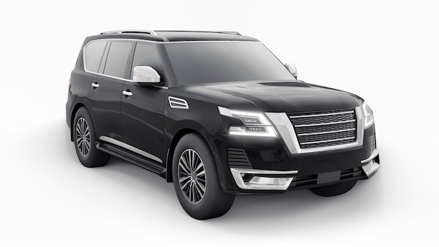 Black Premium Family SUV car isolated on white background 3d rendering