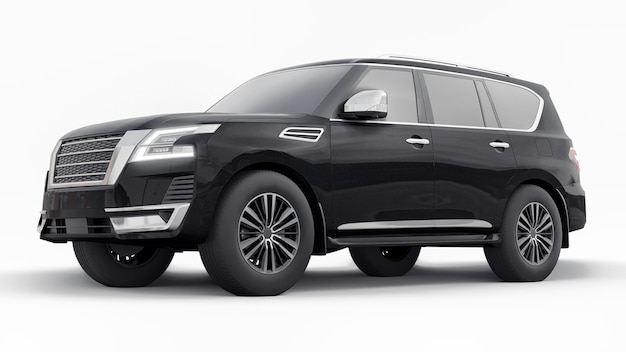 Black Premium Family SUV car isolated on white background 3d rendering