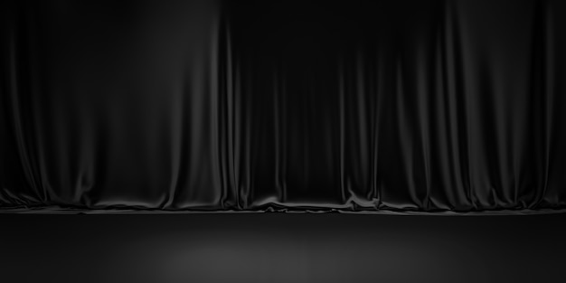 Black product background room on dark curtain scene display with luxury fabric backdrops.