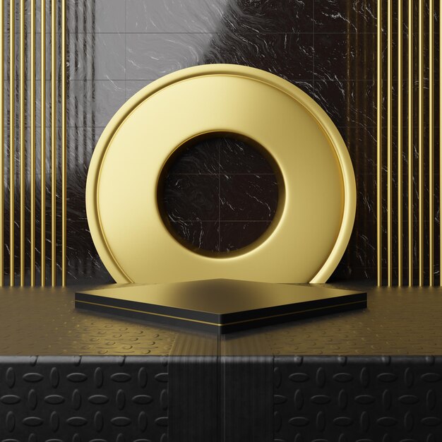 写真 black_product_podium_with_golden_ring_backround