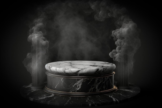 Black product presentation mockup with smoke Podium with copy space Stage display showroom Empty scene Generative AI