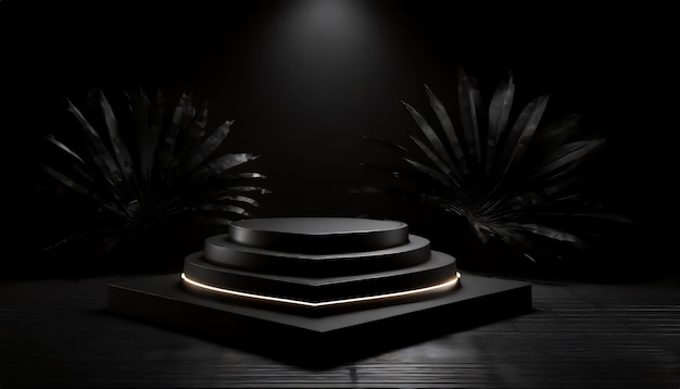 Black product stage podium on black background