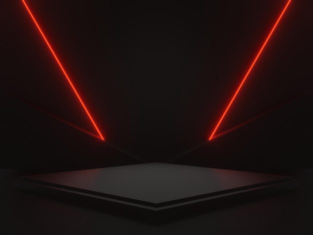 Black product stand with red neon lights