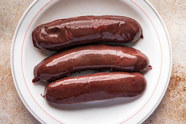 black pudding or bloody sausage healthy meal food snack on the table copy space food background