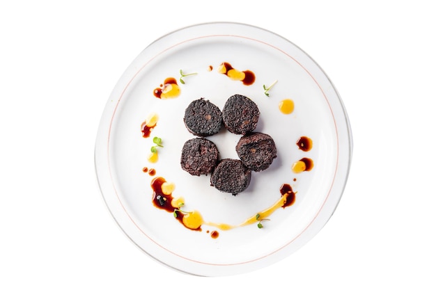 black pudding fresh bloody sausage meal food snack on the table copy space food background rustic