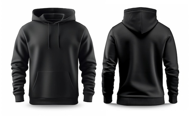 Premium AI Image | Black pullover hoodie front and back view isolated ...