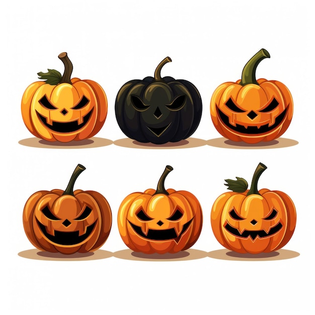 Black Pumpkins with Halloween Faces Clip Art Illustration AI Generated