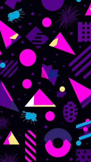 A black and purple background with a pattern of triangles and a star.