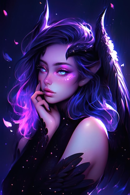 black and purple fantasy creature with purple wings