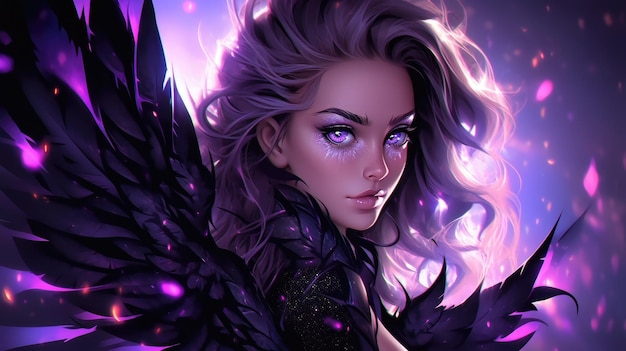 black and purple fantasy creature with purple wings