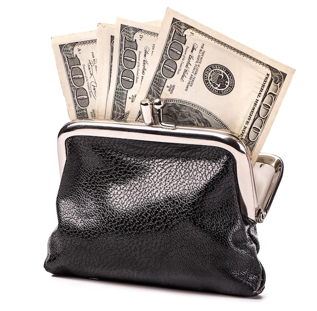 Black purse and dollars