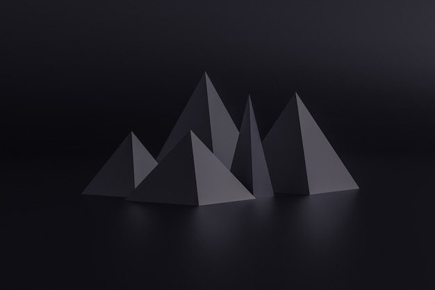 Black pyramids isolated on black