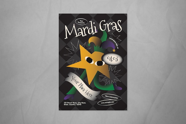 Black Quirky Illustration Mardi Gras Social Media Flyer