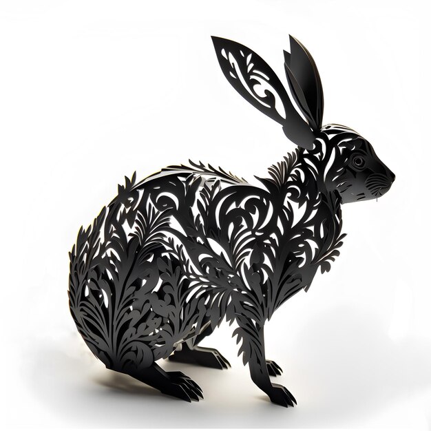 Black Rabbit Paper Cut Origami Cutout Bunny Chinees Nieuwjaar Oriëntaal Zodiac Generatieve AI