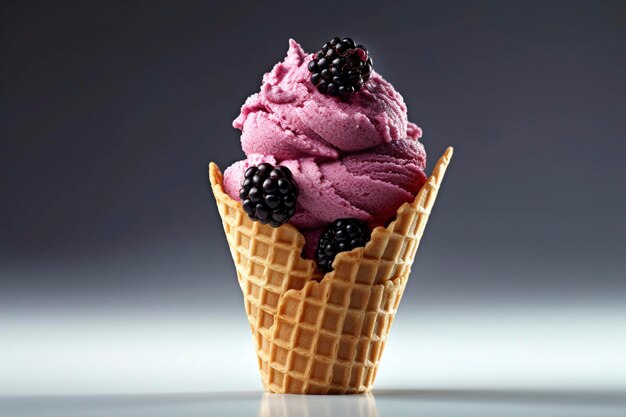 黒いラズベリーチップス味のアイスクリームコーン