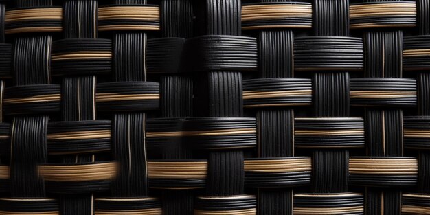 Black rattan wooden basket weaving background AI Generated