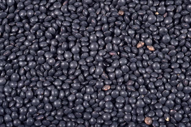 Black raw lentil background