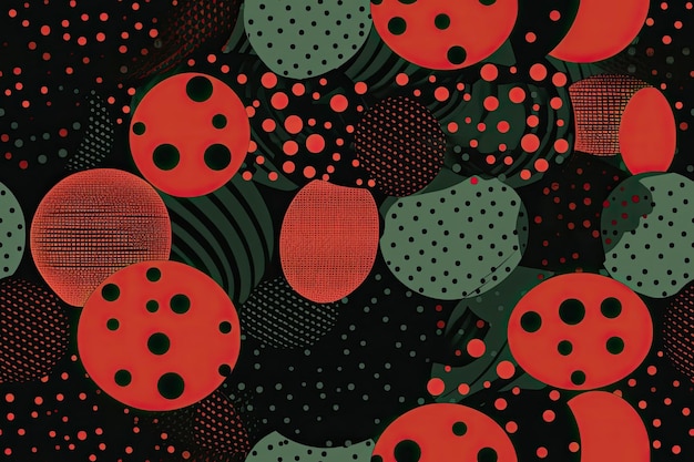 Black and red abstract background with dots and circles Generative AI