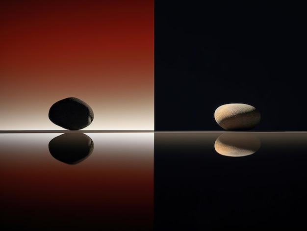 A black and red background with a wooden ball on the left and a red background with the word " on it ".