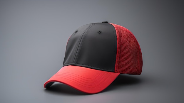 Black and red baseball cap on a grey background Mock up design