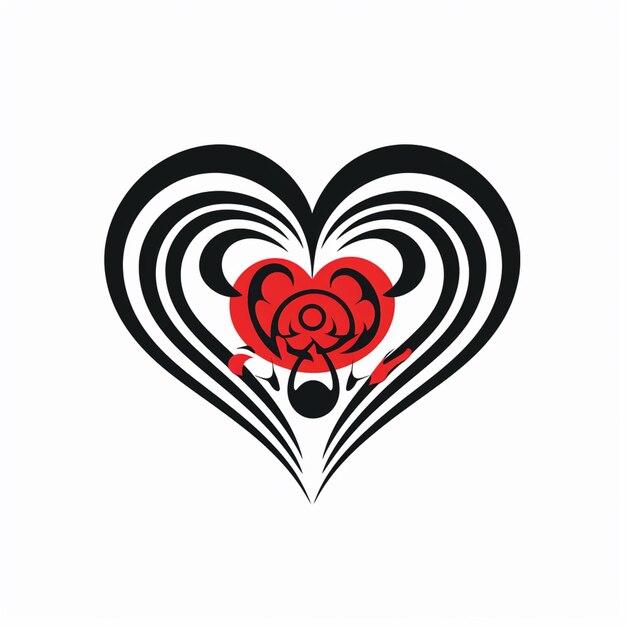 a black and red heart with a rose inside of it generative ai