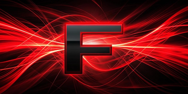 黒と赤の線と赤の文字のF (F) が描かれている画像は赤い線と文字のFが動きとエネルギーの感覚を生み出すため大胆でダイナミックな感覚を持っています