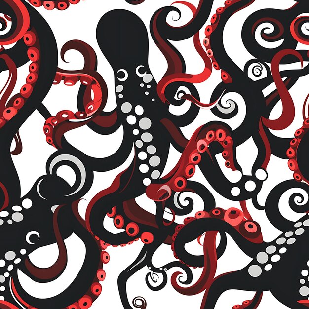 Photo a black and red octopus is surrounded by black and red octopus