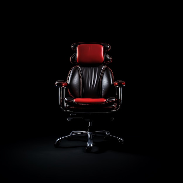 Foto una sedia da ufficio nera e rossa con una schiena rossa e un sedile in pelle nera