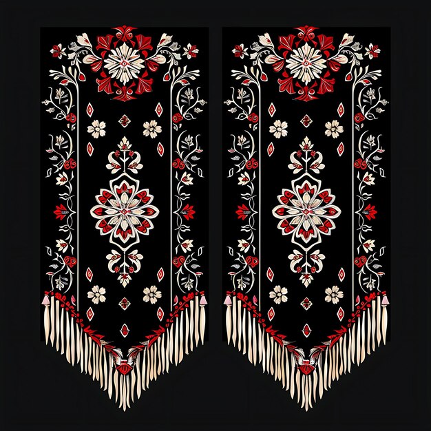 Photo a black and red pattern with a black background with a red and white design