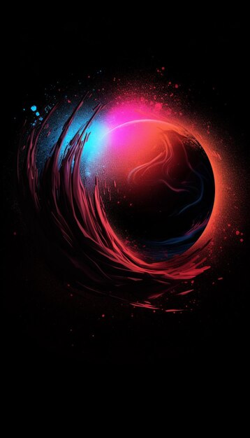 A black and red poster with a planet in the middle and a blue and red circle in the middle.