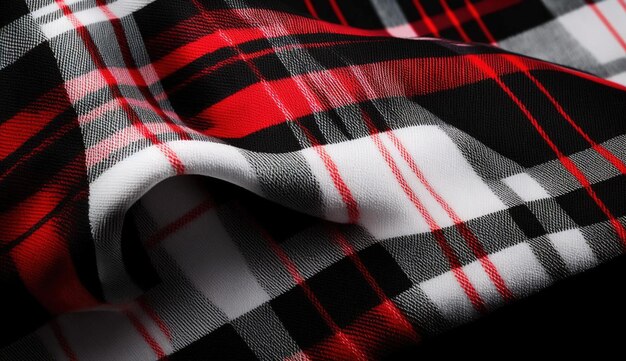 Бесшовная ткань в клетку Black Red and White Tartan Plaid на рубашке AI Generated