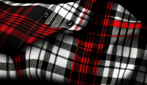 Black Red and White Tartan Plaid Seamless fabric on shirt AI Generated