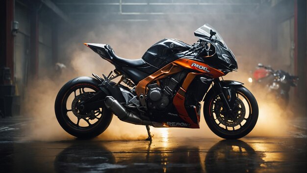 A black REPSOL motorcycle image background AI generated by Leonardo Diffusion XL