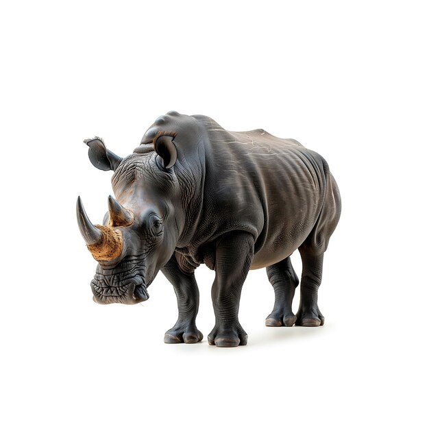 Black Rhinoceros Standing on White Background Generative AI