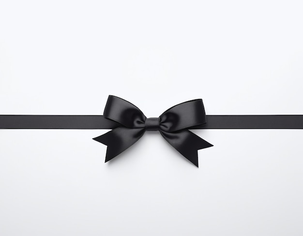 Black ribbon tie bow gift concept on white background