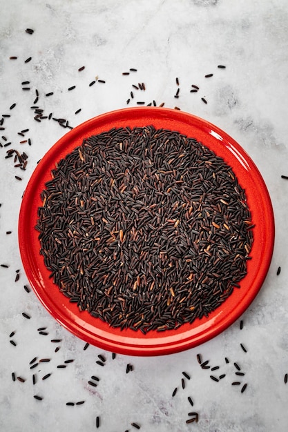 Black rice, also known as purple rice or forbidden rice.