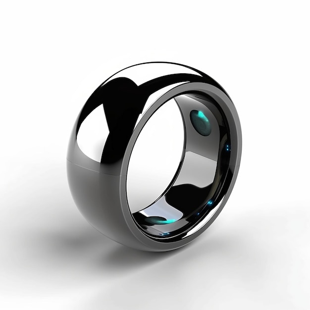 A black ring with a blue dot on the side.