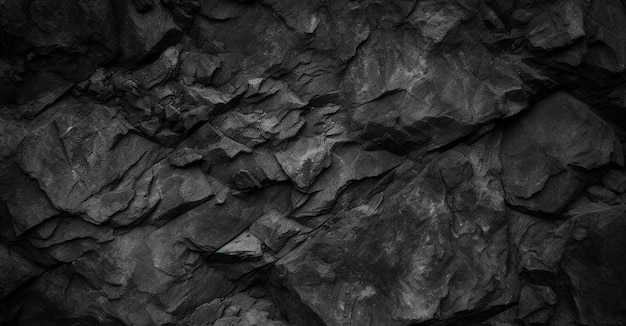 A black rock wall with a rough texture and a black background.