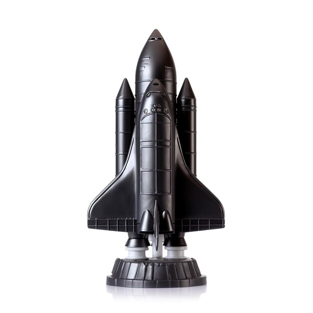 a black rocket with a space shuttle on it