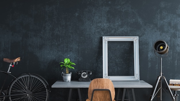 Black room decorated in vintage style