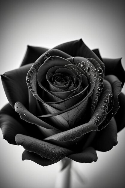 Photo black rose drops of water