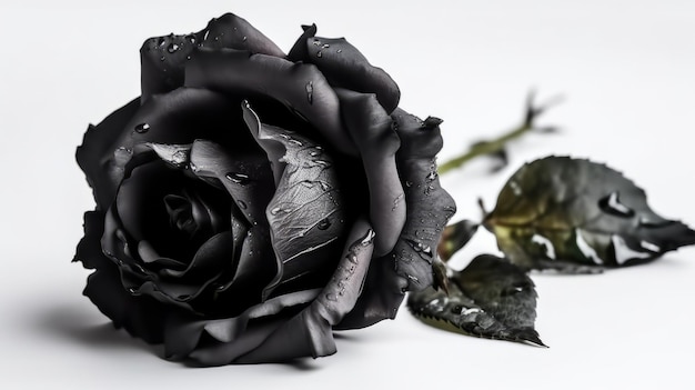 Black rose flower on a white background with blank space for text AI generated