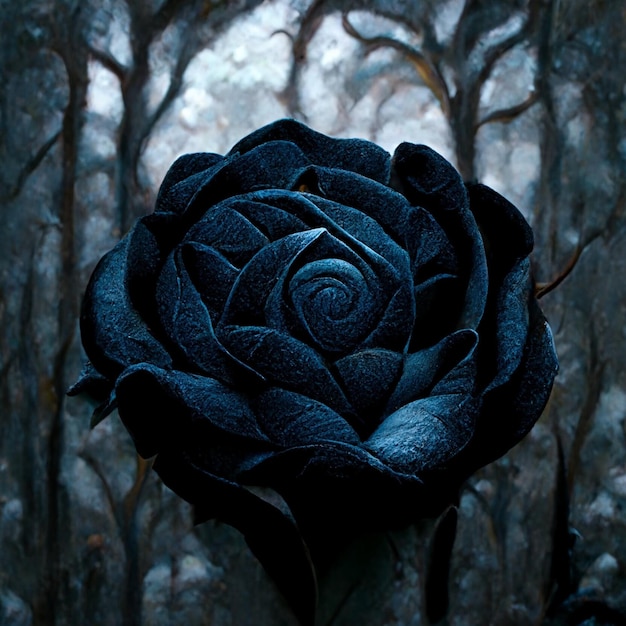 Black rose in the night forest