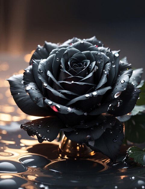 Photo black rose in the water