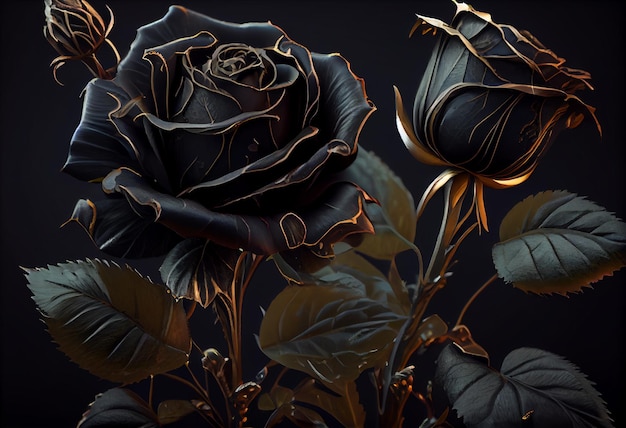 黒いバラと金色の境界線 あなたのデザインのための 高品質のイラスト