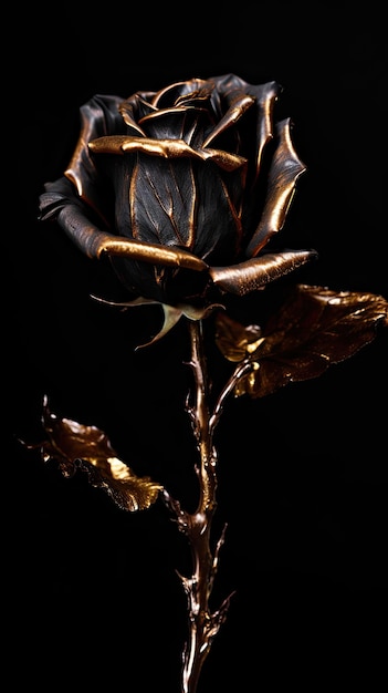 A black rose with gold leaf